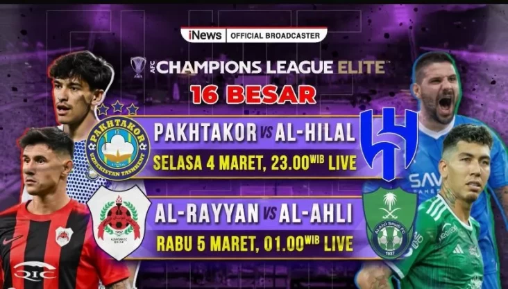 Live dalam tempat iNews! Al Hilal vs Pakhtakor pada Babak 16 Besar AFC Champion League, Waktu senja Hal ini Jam 23.00 Waktu Indonesia Barat